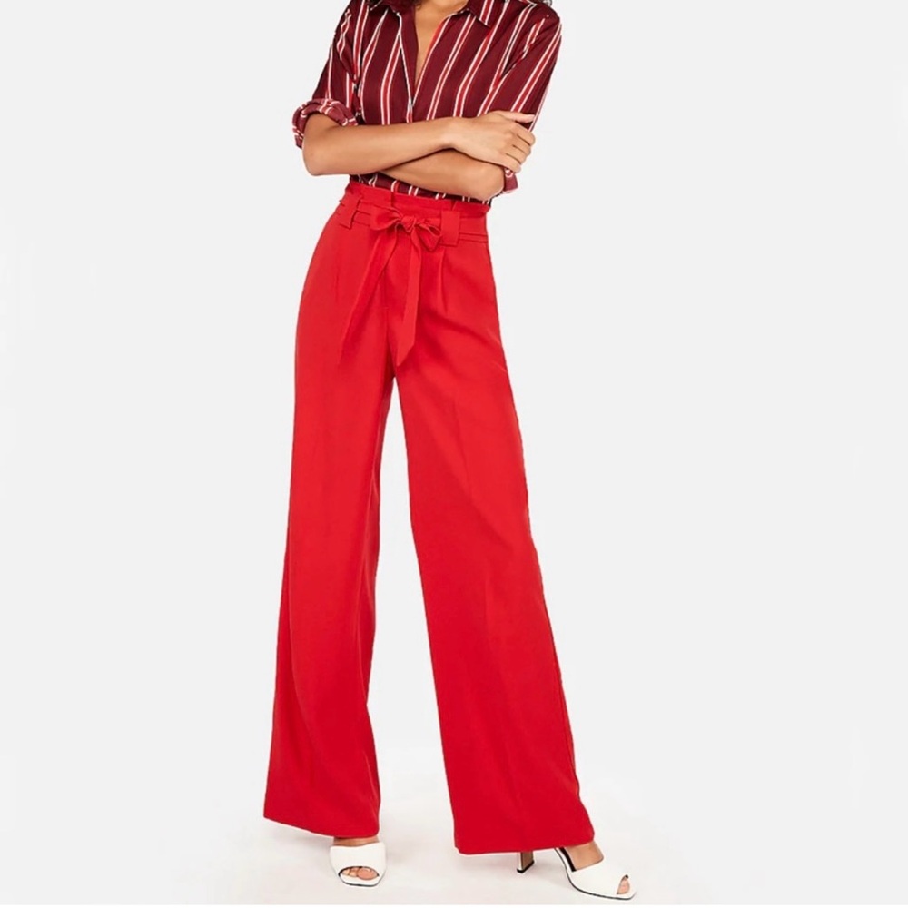 Express Paperbag High-Waisted Wide Leg Dress Pants